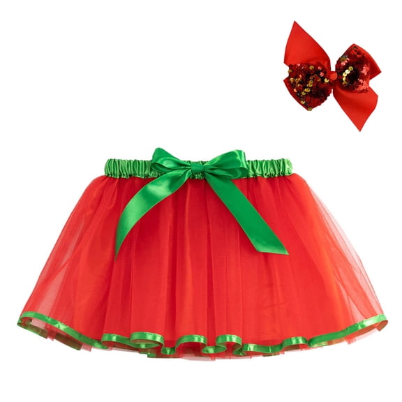 Diufon Christmas Skirts for Toddler Baby Girls A-line Layered Mesh Skirt with Big Bow Christmas Dance Skirt＋Hairbands