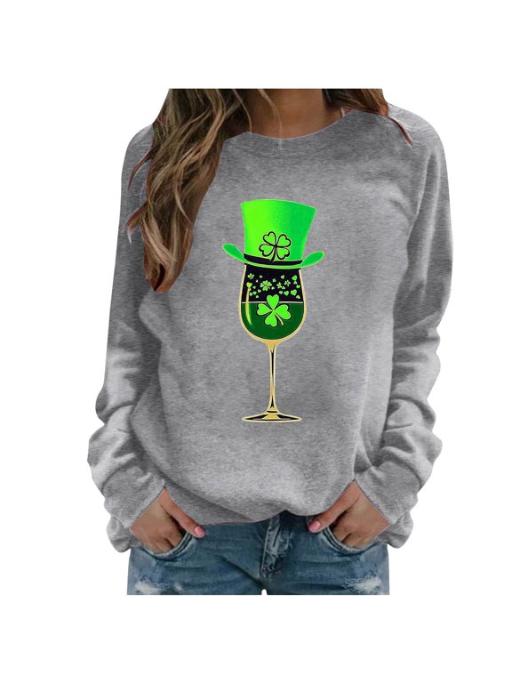 Womens St. Patrick's Day Sweatshirts Shamrock Graphic Tops Long Sleeve Crewneck Pullover Blouses