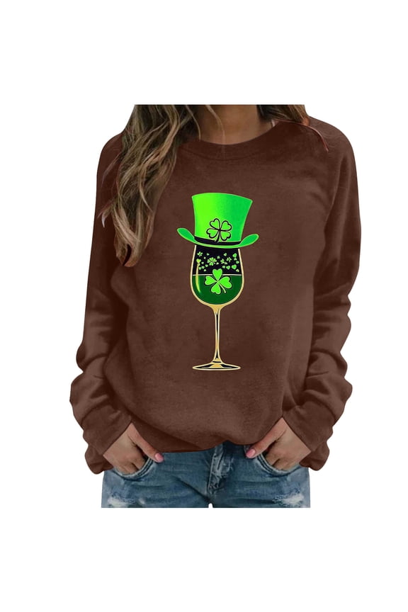 Womens St. Patrick's Day Sweatshirts Shamrock Graphic Tops Long Sleeve Crewneck Pullover Blouses