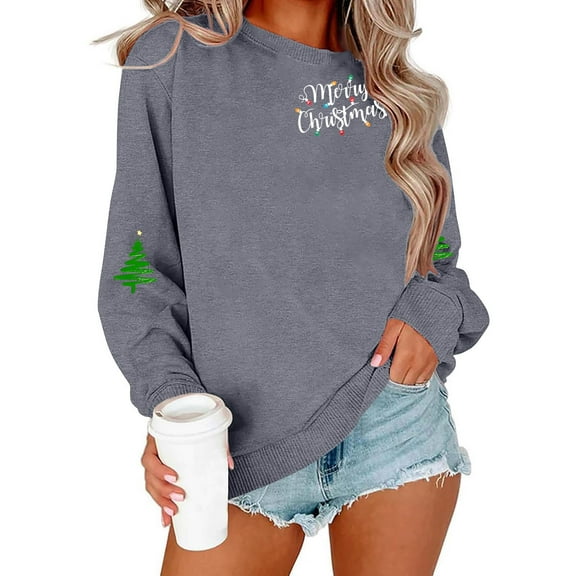 Diufon Christmas Sweatshirts for Women Long Sleeve Crewneck Tops Cute Graphic Printed Pullover Blouse