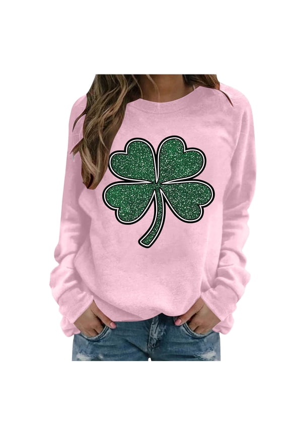 St Patricks Day Sweatshirt Women Long Sleeve Crewneck Shamrock Graphic Print Sweatshirt Pullover Tops