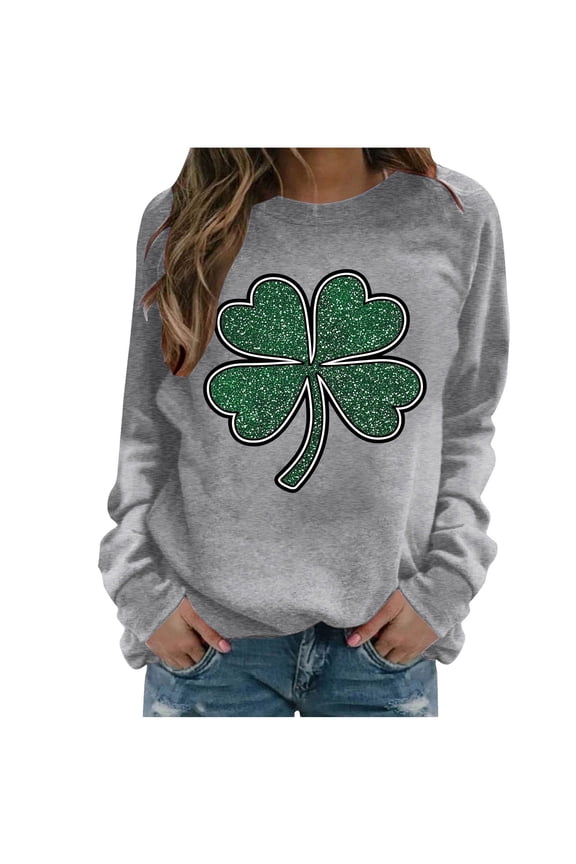 St Patricks Day Sweatshirt Women Long Sleeve Crewneck Shamrock Graphic Print Sweatshirt Pullover Tops