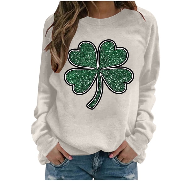 Diufon St Patricks Day Sweatshirt Women Long Sleeve Crewneck Shamrock Graphic Print Sweatshirt Pullover Tops