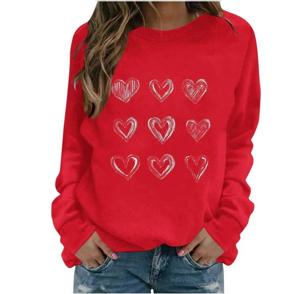 Diufon Valentine's Day Sweatshirts for Women Long Sleeve Cute Printed Pullover Tops Fall Fashion Winter Clothes