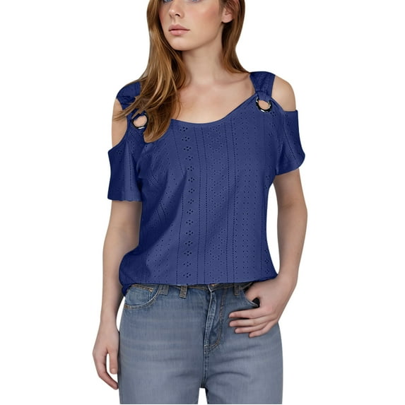 Diufon Cold Shoulder Tops for Women Summer Casual Short Sleeve Shirts Trendy Loose Blouses Fashion Clothes
