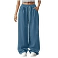 thumbnail image 1 of Diufon Corduroy Pants Women High Waisted Drawstring Lounge Trousers Wide Leg Baggy Sweat Pants with Pockets, 1 of 8