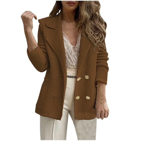 Diufon Corduroys Blazers for Womens Solid Color Coats Lapel Button Long Sleeve Jackets with Pockets