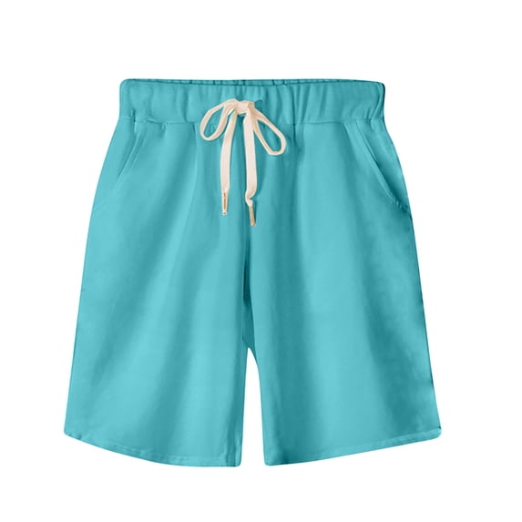 Diufon Cotton Athletic Shorts for Women Elastic Waist Knee Shorts Drawstring Solid Color Jogger Sweat Shorts