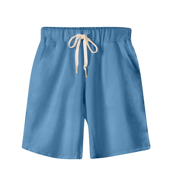 Diufon Cotton Athletic Shorts for Women Elastic Waist Knee Shorts Drawstring Solid Color Jogger Sweat Shorts