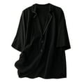 thumbnail image 1 of Diufon Cotton Blazers for Women Solid Color Coats Lapel Button 3/4 Sleeve Blouses with Pockets, 1 of 7