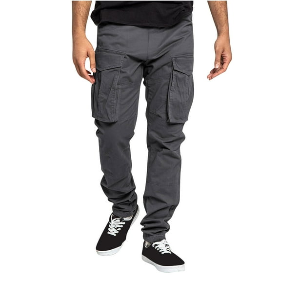 Diufon Cotton Cargo Pants for Men Elastic Waist Drawstring Straight Leg Loose Outdoor Hiking Pants with Pockets