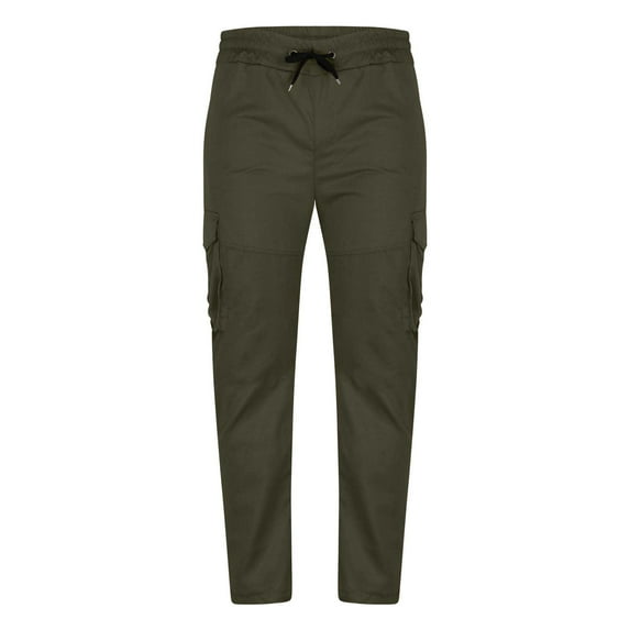 Diufon Cotton Cargo Pants for Men Elastic Waist Drawstring Straight Leg Loose Outdoor Hiking Pants with Pockets