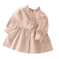 thumbnail image 1 of Diufon Cotton Dresses for Babys Girls Solid Color Pleated Dress Ruffle Collar Long Sleeve A-Line Dress, 1 of 3