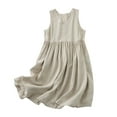 thumbnail image 1 of Diufon Cotton Linen Dresses for Women R V Neck Sleeveless Button Dresses Solid Color Trendy Pleated Dresses, 1 of 7