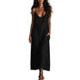 thumbnail image 1 of Diufon Cotton Linen Dresses for Women Sleeveless Spaghetti Strap Dress Solid Color Long Dress with Pockets, 1 of 10