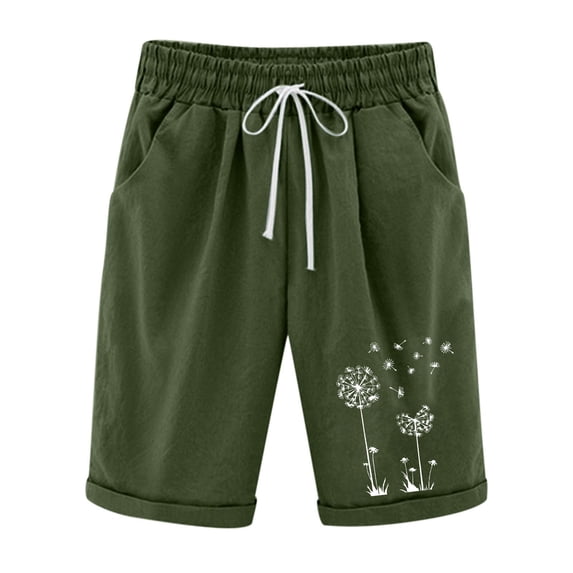Diufon Cotton Linen Knee Length Shorts for Women Plus Size Half Pant Summer Casual Short Trouser S-5XL (3X-Large, Army Green)
