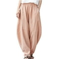thumbnail image 1 of Diufon Cotton Linen Lantern Pants for Women Solid Color Wide Leg Pants with Pockets Elastic Waist Pants, 1 of 6