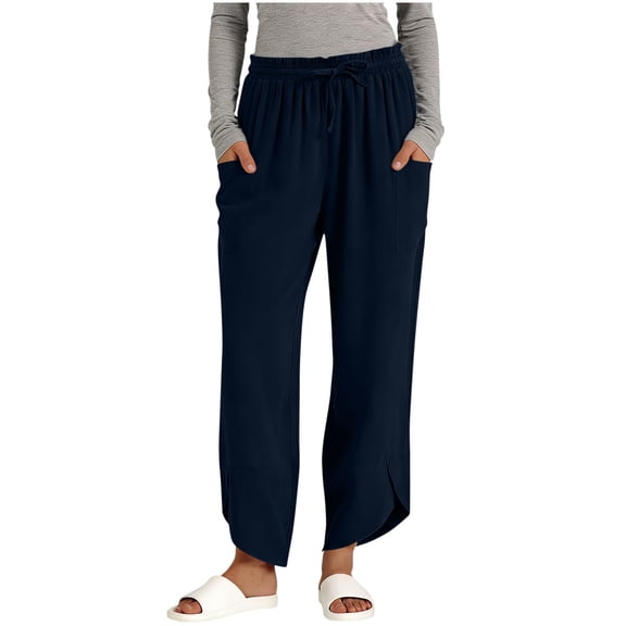 Diufon Linen Pants Women Wide Leg High Waisted Drawstring Boho Palazzo Pants Casual Summer Beach Pant with Pockets