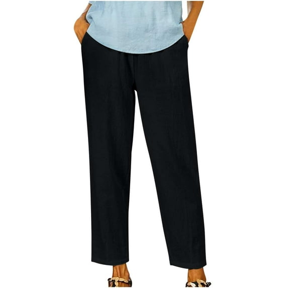 Diufon Cotton Linen Lounge Pants for Women Solid Color Palazzo Pants Spring Summer Trousers with Pockets