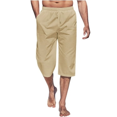 Diufon Cotton Linen Mens Shorts Knee Length Wide Leg Shorts with Pockets Elastic Waist Drawstring Shorts