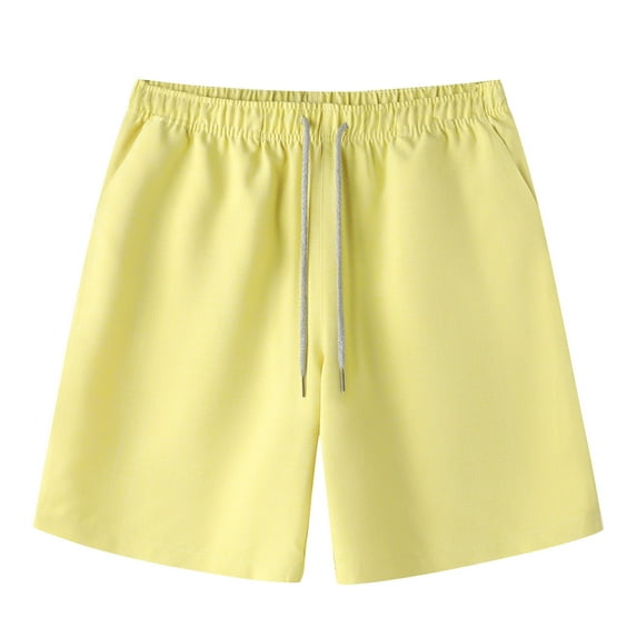 Diufon Cotton Linen Mens Shorts Solid Color Lounge Shorts Elastic Waist Drawstring Shorts