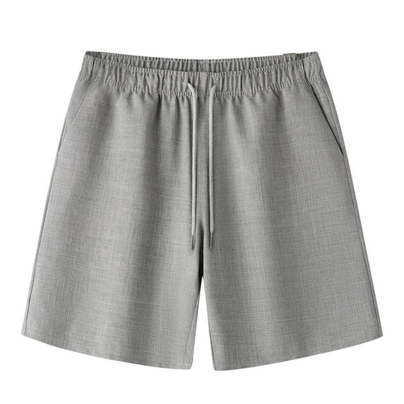 Diufon Cotton Linen Mens Shorts Solid Color Lounge Shorts Elastic Waist Drawstring Shorts