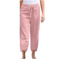 thumbnail image 1 of Diufon Cotton Linen Pants Women Summer Casual Drawstring Elastic Waist Straight Leg Capris Solid Color Loose Pant, 1 of 7