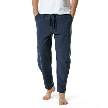 Diufon Cotton Linen Pants for Men Casual Drawstring Waist Lightweight Trousers Yoga Gym Pants with Pockets