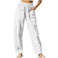 thumbnail image 1 of Diufon Cotton Linen Pants for Women Solid Color Lounge Pants Elastic Waist Wide Leg Pants with Pockets, 1 of 7