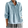 thumbnail image 1 of Diufon Cotton Linen Shirts for Women Button down Pleated Tunics Long Sleeve Vneck Solid Color Blouses, 1 of 6