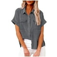 thumbnail image 1 of Diufon Cotton Linen Shirts for Women Solid Color T-Shirts Short Sleeve Lapel Button Tees with Pockets, 1 of 7