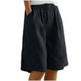 thumbnail image 1 of Diufon Cotton Linen Shorts for Women Elastic Waist Button Short Knee Length Shorts with Pockets, 1 of 7
