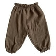thumbnail image 1 of Diufon Cotton Linen Toddlers Girls Pants Solid Color Lounge Pants Ruffle Elastic Wasit Pants, 1 of 3