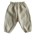 thumbnail image 1 of Diufon Cotton Linen Toddlers Girls Pants Solid Color Lounge Pants Ruffle Elastic Wasit Pants, 1 of 3