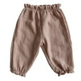 thumbnail image 1 of Diufon Cotton Linen Toddlers Girls Pants Solid Color Lounge Pants Ruffle Elastic Wasit Pants, 1 of 3