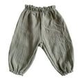 thumbnail image 1 of Diufon Cotton Linen Toddlers Girls Pants Solid Color Lounge Pants Ruffle Elastic Wasit Pants, 1 of 3