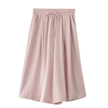 Diufon Cotton Linen Womens Capris Pants Solid Color Wide Leg Pants Elastic Waist Drawstring Pants