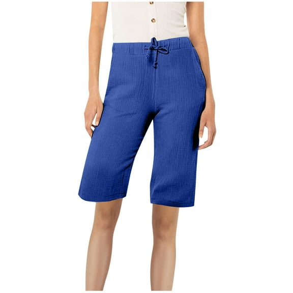 Diufon Cotton Linen Womens Pants Solid Color Lounge Pants Elastic Waist Drawstring Capris Pants