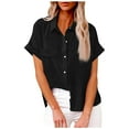 thumbnail image 1 of Diufon Cotton Linen Womens Shirts Solid Color Button T-Shirts Lapel Collar Short Sleeve Tees, 1 of 6