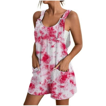 Diufon Cotton Linen Womens Shorts Bodysuits Round Neck Sleeveless Plus Size Rompers with Pockets