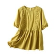 thumbnail image 1 of Diufon Cotton Linen Womens Tops Fall Casual Solid Color Blouses Round Neck Half Sleeve Tops, 1 of 7
