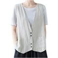 thumbnail image 1 of Diufon Cotton Linen Womens Vest V Neck Sleeveless Button Blouses Solid Color Casual Tops, 1 of 5