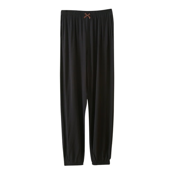 Diufon Cotton Lounge Pants for Women Casual Solid Color Palazzo Pants Elastic Waist Pleated Sports Pants
