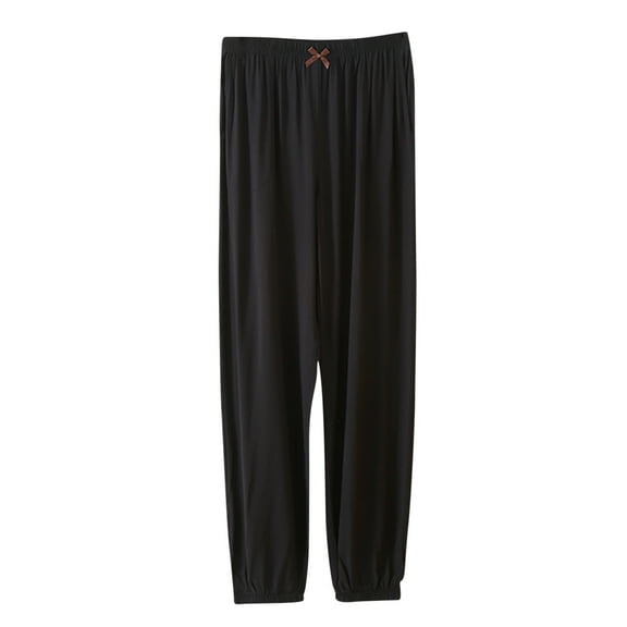 Diufon Cotton Lounge Pants for Women Casual Solid Color Palazzo Pants Elastic Waist Pleated Sports Pants
