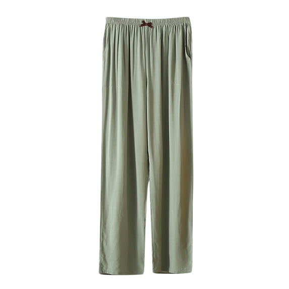Diufon Cotton Lounge Pants for Women Casual Solid Color Palazzo Pants Elastic Waist Pleated Sports Pants