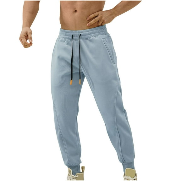 Diufon Cotton Pants for Men Soft Elastic Waist Drawstring Sweatpants Trendy Tapered Jogger Pants with Pockets