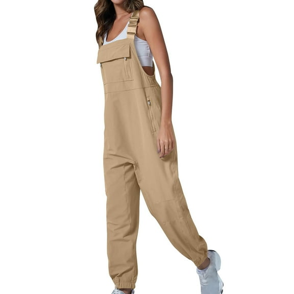 Diufon Cotton Rompers for Women Sleeveless Adjustable Strap Overalls with Pockets Solid Color Bodysuits