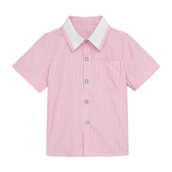Diufon Cotton Shirts for Baby Boys Short Sleeve Lapel Collar Button Tops Color Block T-Shirts with Pockets