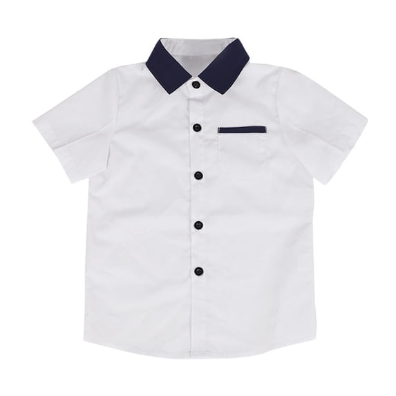 Diufon Cotton Shirts for Baby Boys Short Sleeve Lapel Collar Button Tops Color Block T-Shirts with Pockets