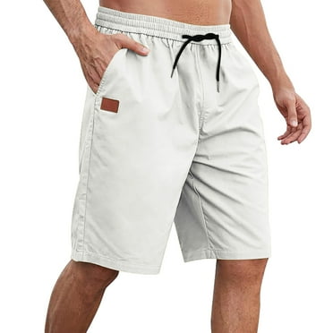 Diufon Cotton Shorts for Men Solid Color Sports Shorts Elastic Waist Drawstring Shorts with Pockets